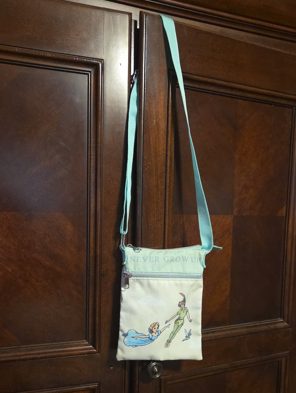 Never Grow Up Mint Crossbody Bag with Peter Pan Print